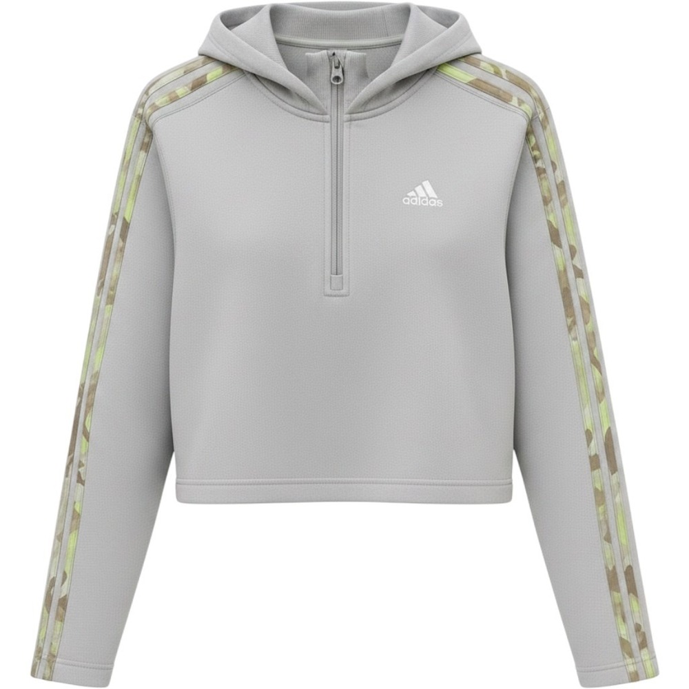 ADIDAS Quarter Zip Hoodie Women XS Wonder Silver IL3033 Camo Stripe Cropped